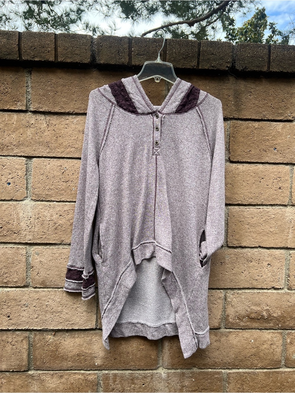 Free People Dusty Mauve Hooded Henley Pullover